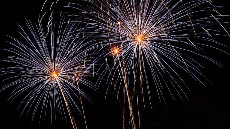 three fireworks explding against a dark sky